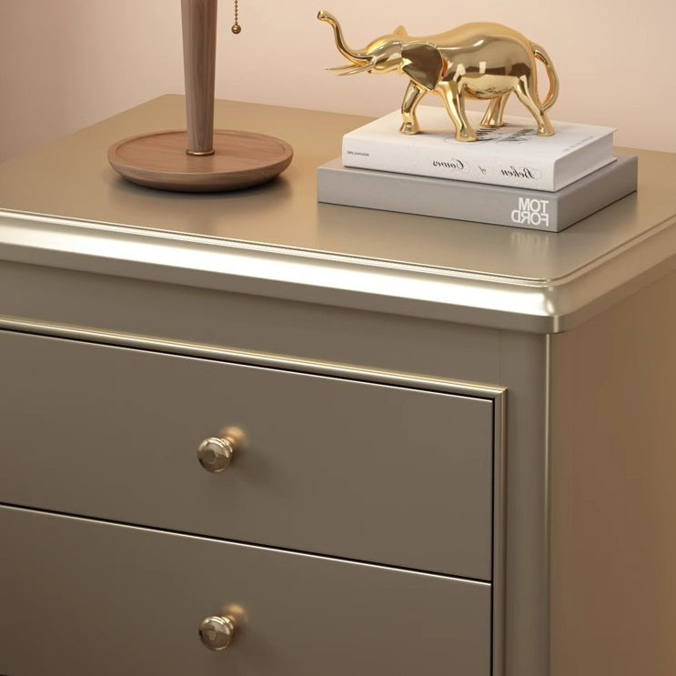 Traditional French Rubberwood Plywood Pine Wood Champagne Gold Nightstand With Cabriole Legs 2-Drawer For Bedroom