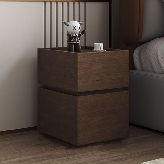 Modern Luxury Ultra Narrow Rectangular Tabletop Medium Density Fiberboard Nightstand 2-Drawer For Bedroom
