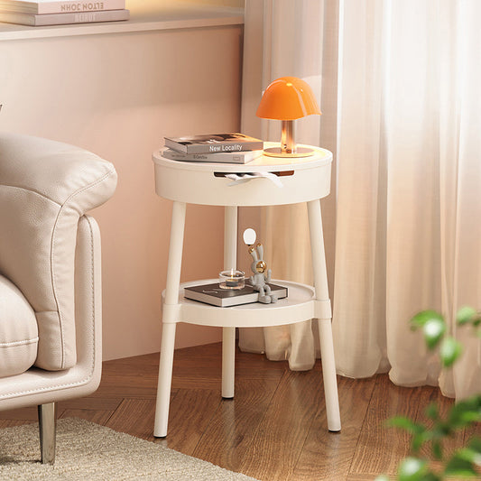 Modern Minimalist Round Plastic Hidden Storage Coffee Table 2-Tier For Living Room