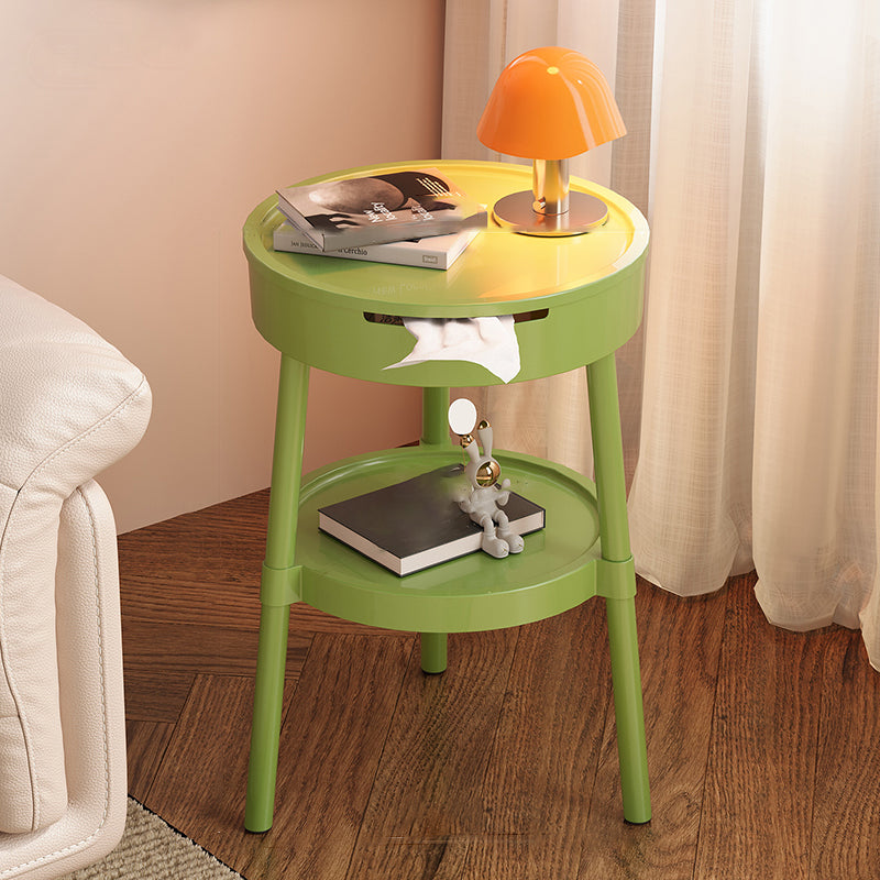 Modern Minimalist Round Plastic Hidden Storage Coffee Table 2-Tier For Living Room