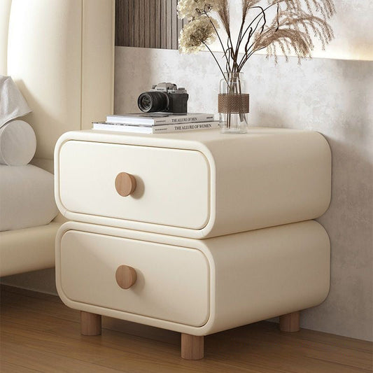 Modern Minimalist Rectangular Plywood MDF Solid Wood Microfiber Leather Nightstand 2-Drawer For Bedroom