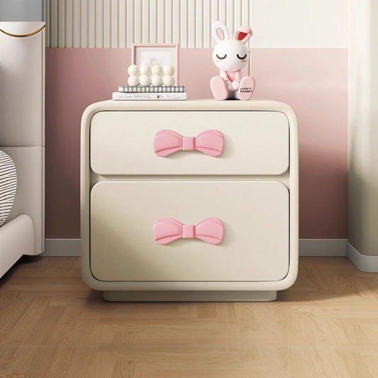 Modern Art Deco Rectangular Bowknot Plywood Cat-Scratch Leather MDF Kids Nightstand 2-Drawer For Bedroom