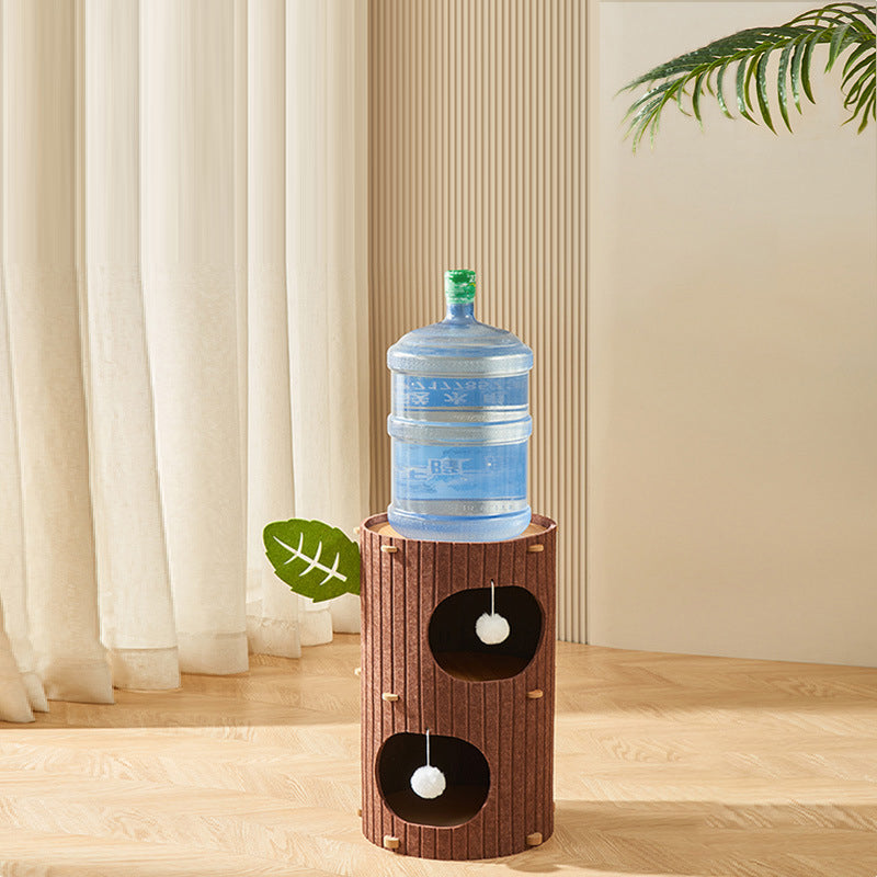 Traditional Rustic Cylindrical Tree Hole Felt Sherpa Fleece & MDF Cat Tower 2/3-Hole For Living Room