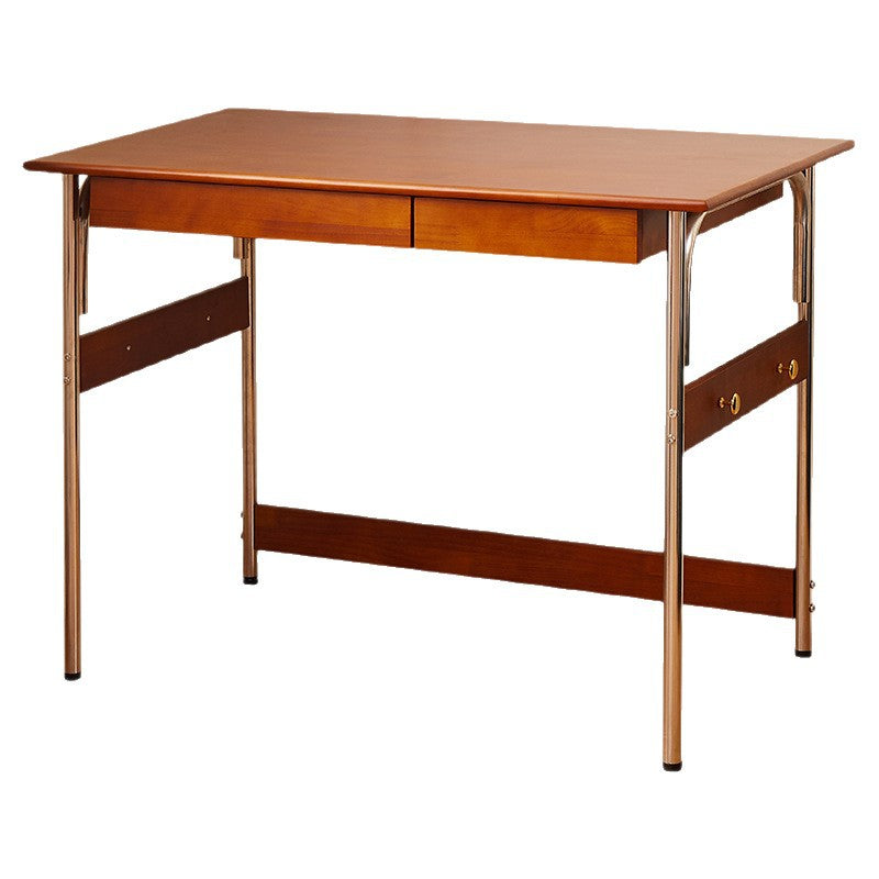 Traditional Vintage Rectangular Pine Wood Stainless Steel Desk 2-Drawer For Study