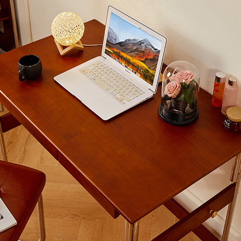 Traditional Vintage Rectangular Pine Wood Stainless Steel Desk 2-Drawer For Study