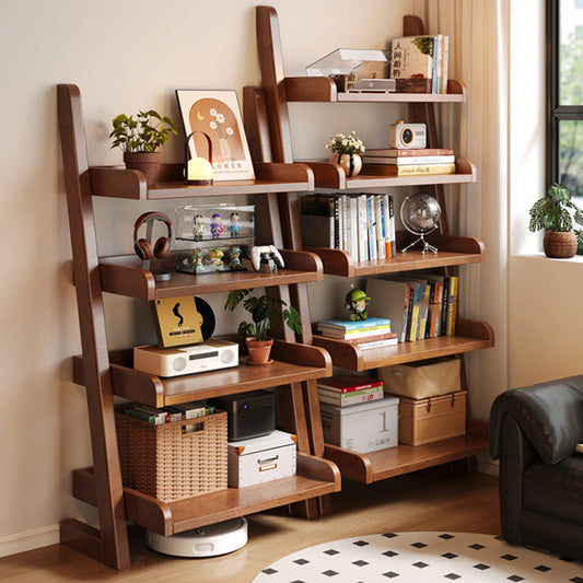 Modern Minimalist Trapezoid Rubberwood Solid Wood Sandwich Panel Floor-Standing Bookshelf 4/5-Shelf For Study