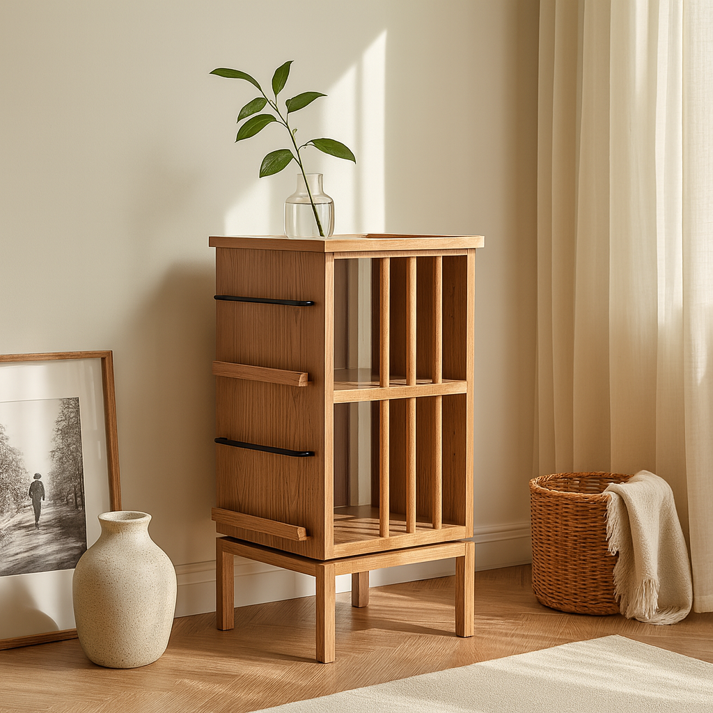 Contemporary Scandinavian Pine Cherrywood Rectangular Bookshelves 3-Tier For Home Office