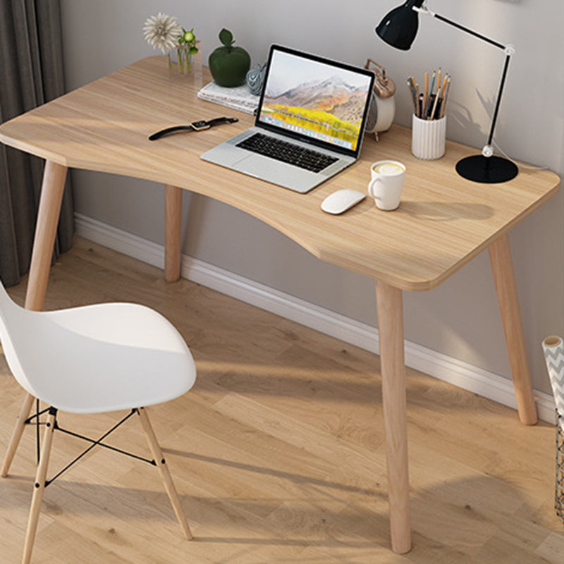 Contemporary Scandinavian MDF Solid Wood Curved Rectangular Desk 1-Tier For Home Office