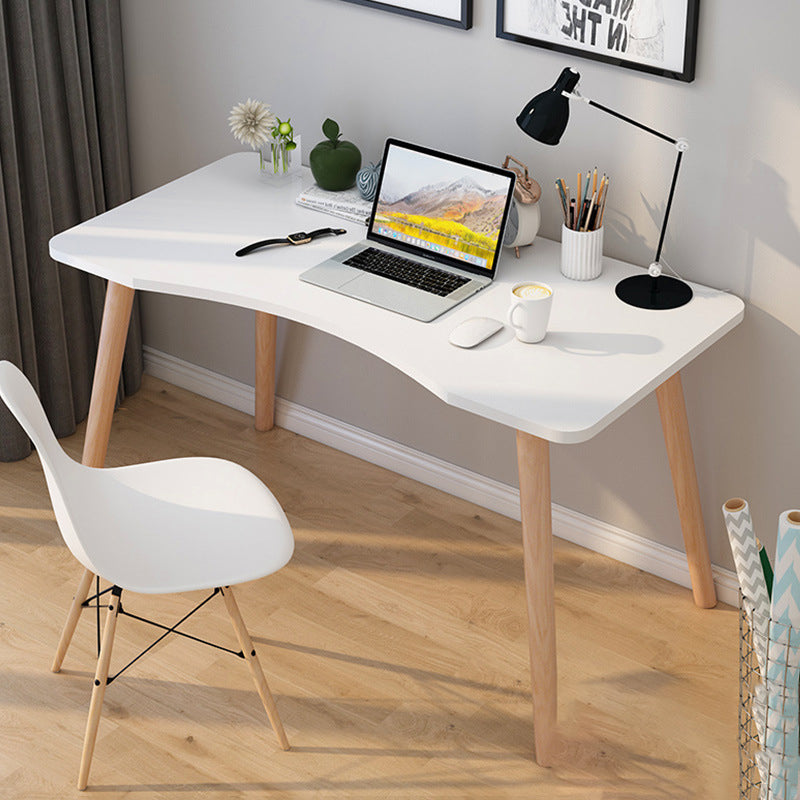 Contemporary Scandinavian MDF Solid Wood Curved Rectangular Desk 1-Tier For Home Office