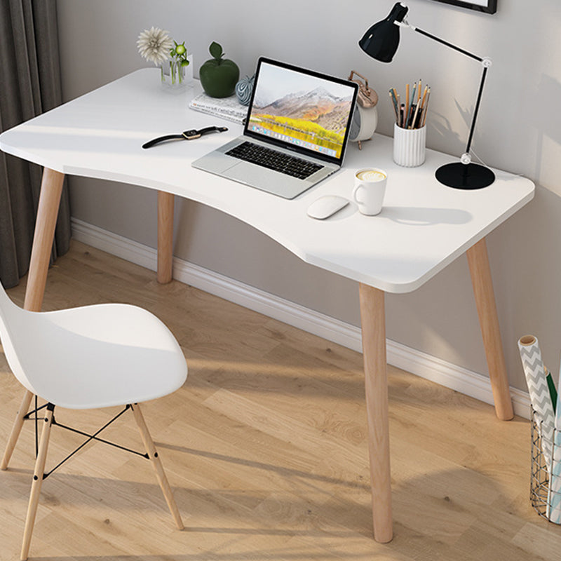 Contemporary Scandinavian MDF Solid Wood Curved Rectangular Desk 1-Tier For Home Office
