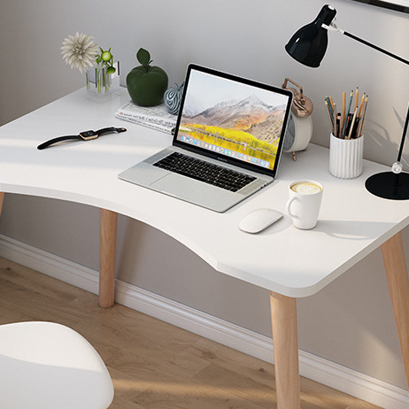 Contemporary Scandinavian MDF Solid Wood Curved Rectangular Desk 1-Tier For Home Office