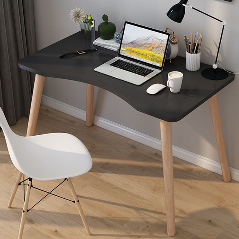 Contemporary Scandinavian MDF Solid Wood Curved Rectangular Desk 1-Tier For Home Office