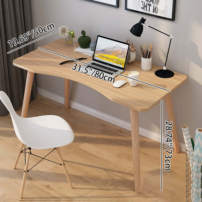 Contemporary Scandinavian MDF Solid Wood Curved Rectangular Desk 1-Tier For Home Office