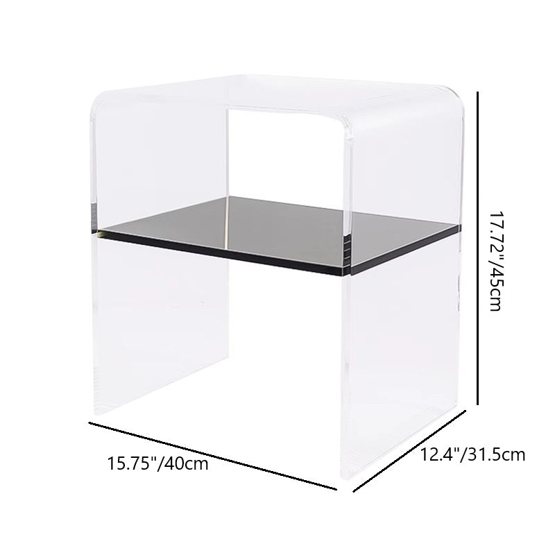 Contemporary Scandinavian Square Curved Acrylic Nightstand 2-Tiers For Bedroom