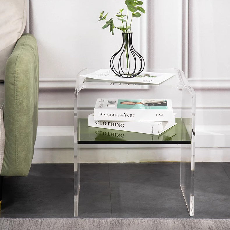 Contemporary Scandinavian Square Curved Acrylic Nightstand 2-Tiers For Bedroom