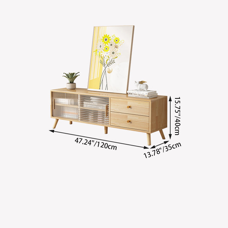 Modern Minimalist Rectangle Rubberwood Eco-Friendly Engineered Wood Plywood Glass TV Stand 2-Drawer For Living Room