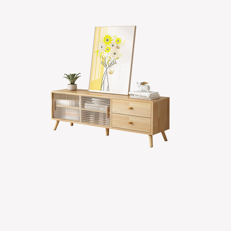 Modern Minimalist Rectangle Rubberwood Eco-Friendly Engineered Wood Plywood Glass TV Stand 2-Drawer For Living Room