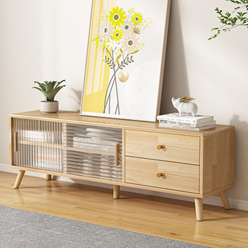 Modern Minimalist Rectangle Rubberwood Eco-Friendly Engineered Wood Plywood Glass TV Stand 2-Drawer For Living Room