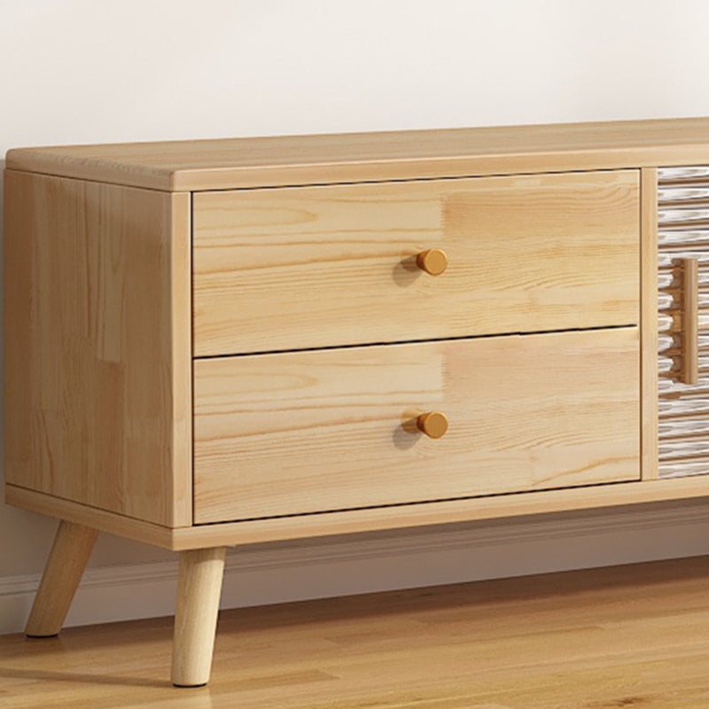 Modern Minimalist Rectangle Rubberwood Eco-Friendly Engineered Wood Plywood Glass TV Stand 2-Drawer For Living Room