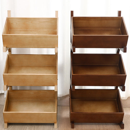 Modern Minimalist Solid Wood Rectangular Storage Shelf With 3-Tier Organizer For Living Room & Kitchen
