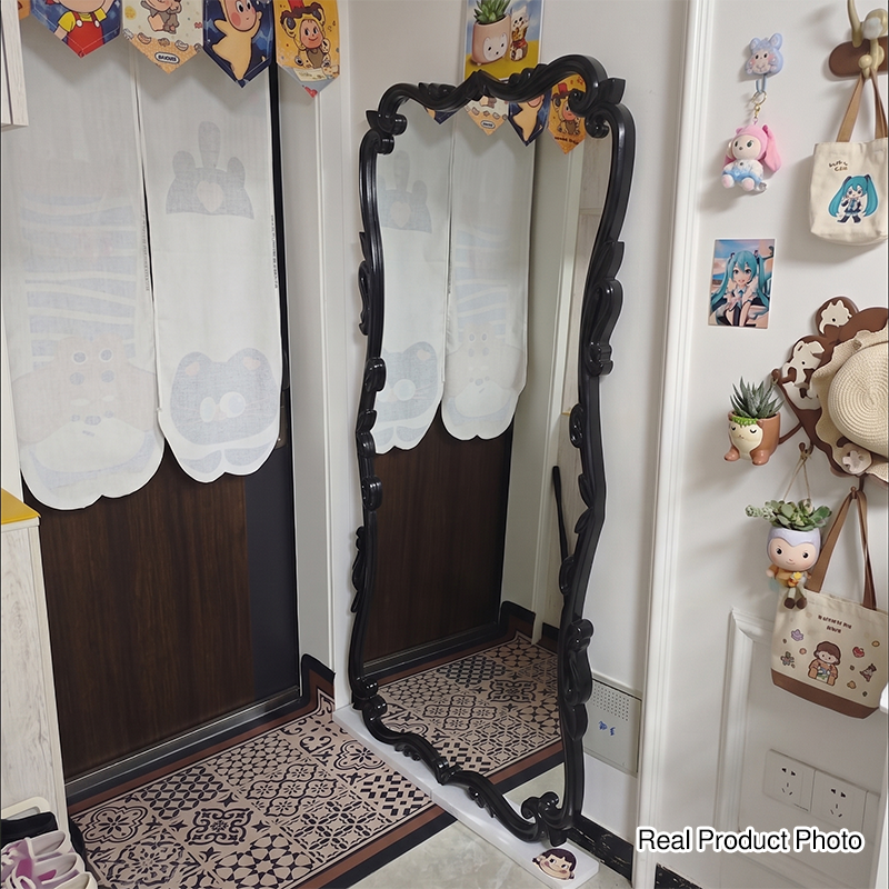 Traditional French Magnificent Rectangular Glass Panel Carved Accent Full-Length Mirror For Bedroom