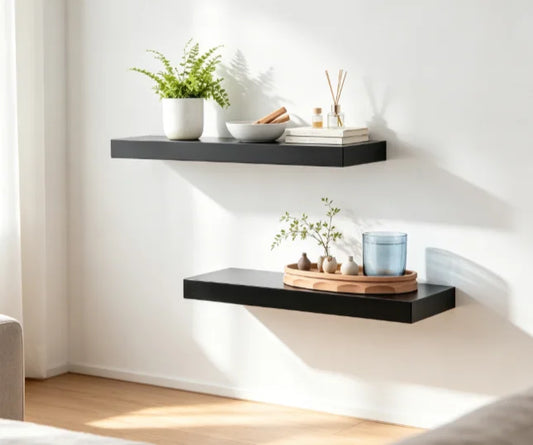 Set of 2 Floating Shelves 16.5 Inch Black Wall Mounted