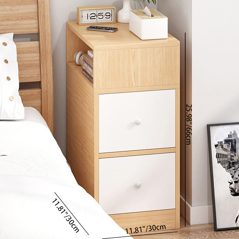 Contemporary Scandinavian Square Tabletop MDF Nightstand 2-Drawer For Bedroom