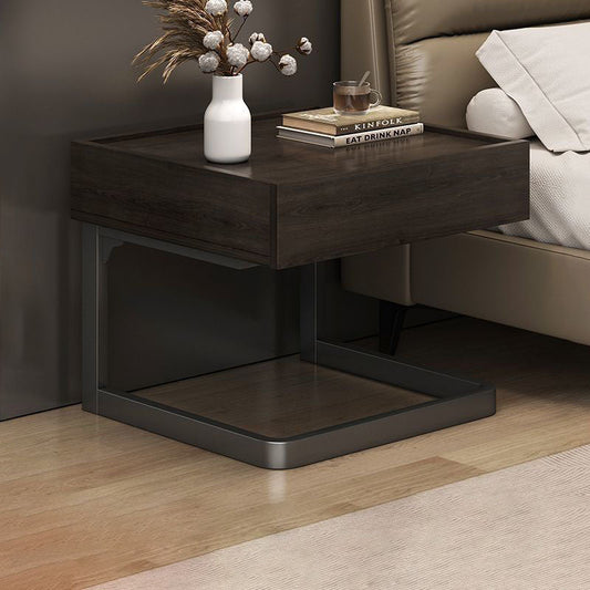 Modern Minimalist Rectangular MDF Steel Nightstand 1-Drawer For Bedside