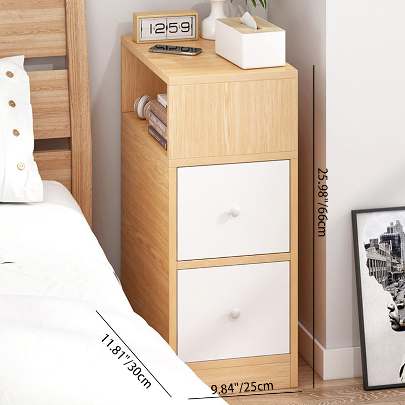 Contemporary Scandinavian Square Tabletop MDF Nightstand 2-Drawer For Bedroom