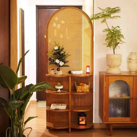 Traditional Chinese Rectangular Rubberwood Solid Wood Plastic Room Divider With Storage Shelf 2/4-Tier For Living Room