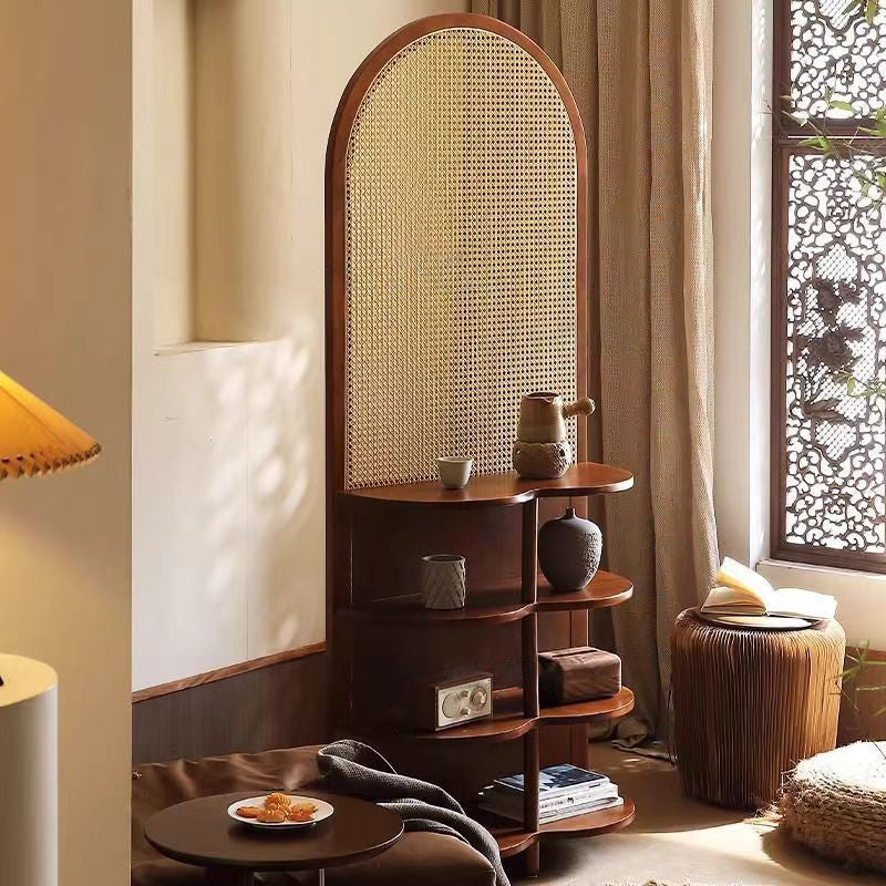 Traditional Chinese Rectangular Rubberwood Solid Wood Plastic Room Divider With Storage Shelf 2/4-Tier For Living Room