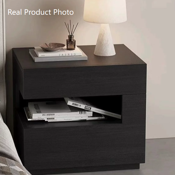 Modern Minimalist Square Rectangular Particle Board Nightstand 2-Tier For Bedroom