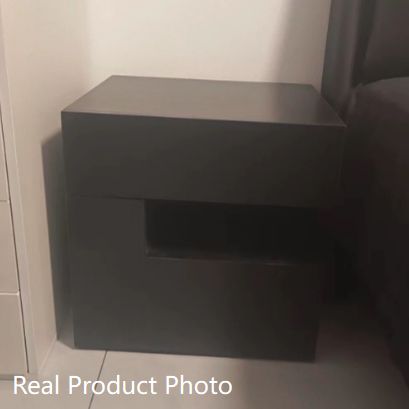 Modern Minimalist Square Rectangular Particle Board Nightstand 2-Tier For Bedroom