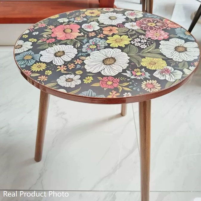 Traditional Vintage Round Floral Pattern MDF Coffee Table 3-Legs For Living Room