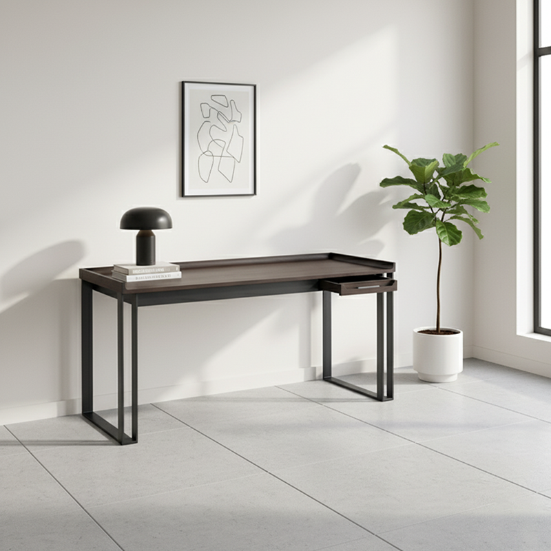 Contemporary Industrial Desk - Durable & Space-Saving Design Table Ideal For Home Office